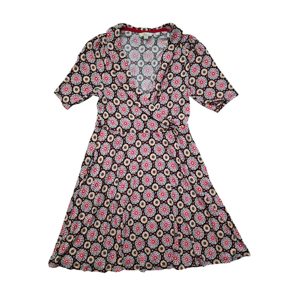 Boden Faux Wrap Floral Dress Pink Black Size 8R